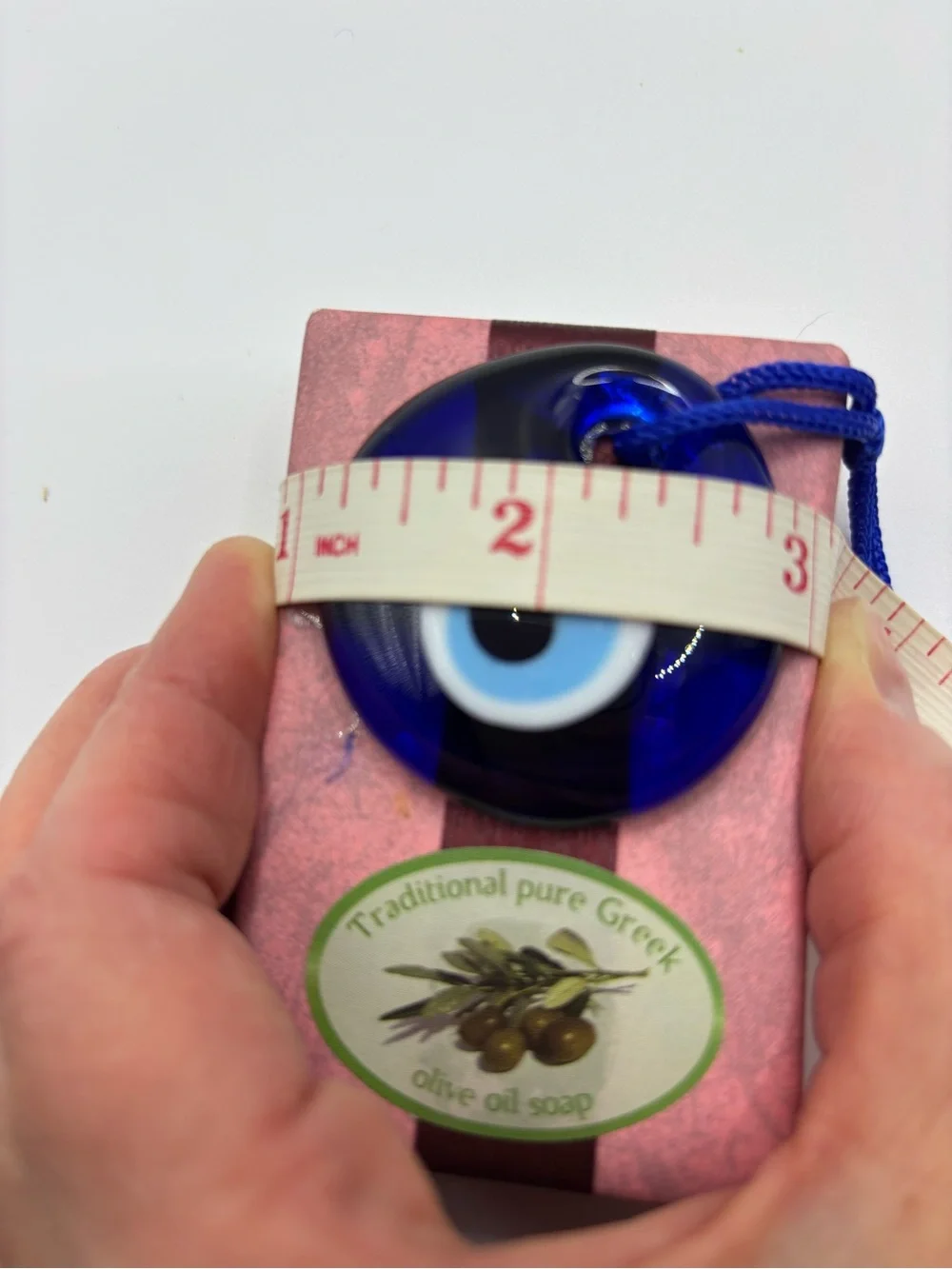 2Traditional Pure Greek Olive Oil Soap with Blue Turkish Evil Eye Charm Blue 2”